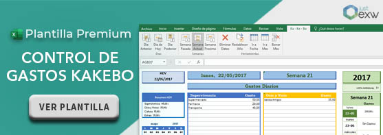 Plantilla Excel control de gastos con el método kakebo