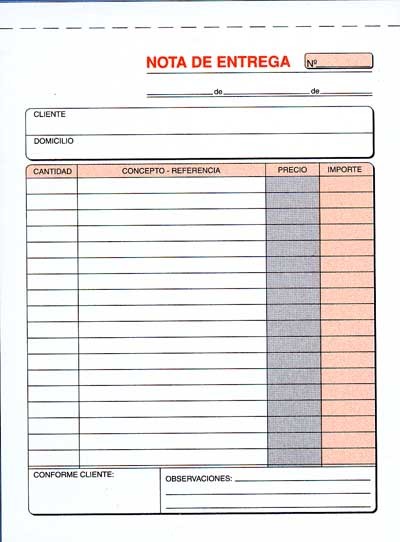 Partes de las notas de entrega