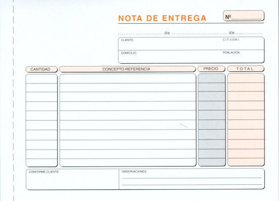 Ejemplo de nota de entrega