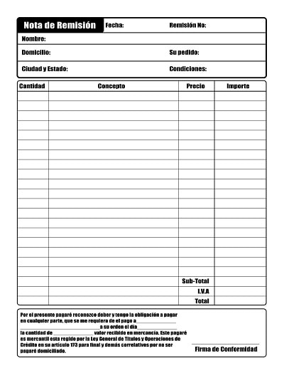 Nota De Remisión Ejemplo De Nota De Remisión Modelo Factura